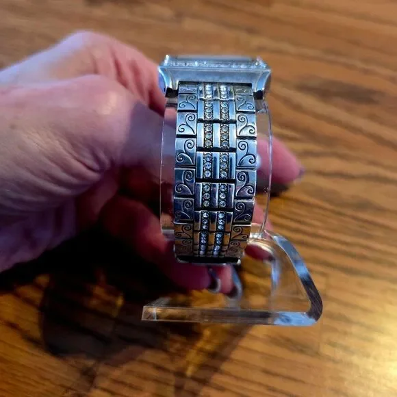 BRIGHTON "Diamond Bar" Silver And Crystal Vintage Watch - Picture 3 of 8
